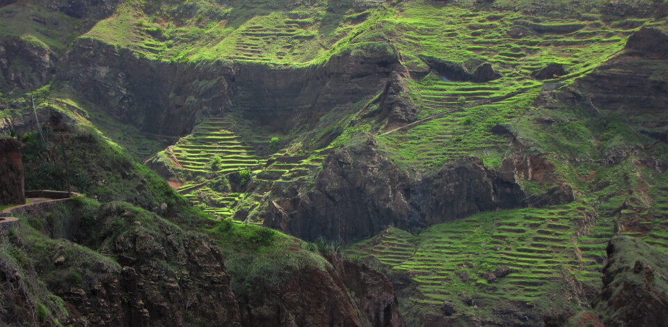 Island of Santo Antão: demanding mountains and verdant valleys.